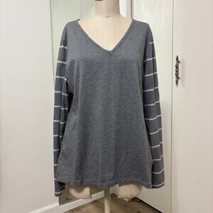 Calvin Klein Jeans Gray V Neck Long Sleeve Top Women Size XL